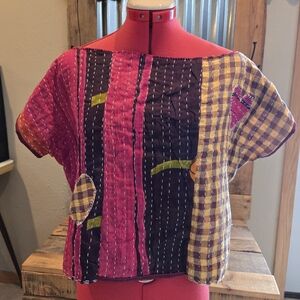 Upcycled Kantha Quilt Cropped Top S-M Handmade Dont Throw It Out